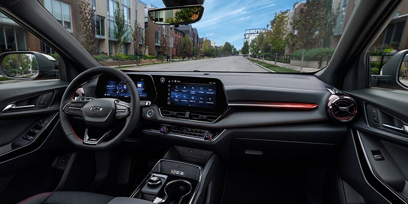 The black interior of a 2025 Chevy Equinox.